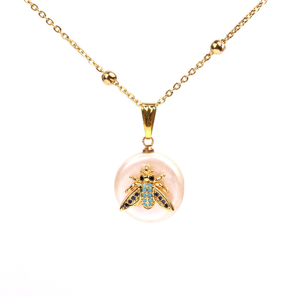 Micro-inlaid Zircon Bee Necklace, Twist-shaped Special-shaped Pearl Love Pendant Necklace