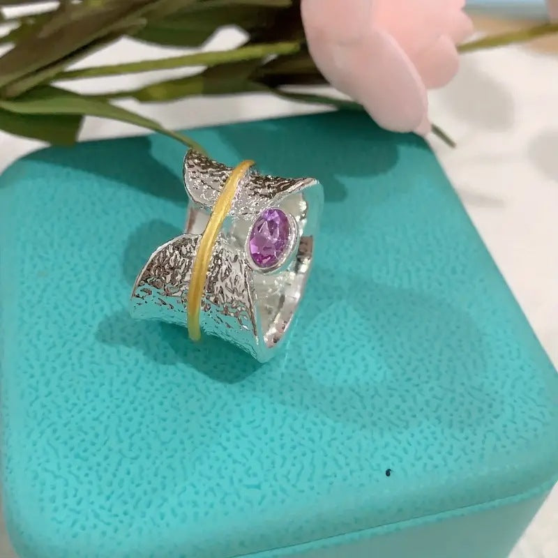 Ring Irregular Frosted Inlaid Watercolor Gem Ring